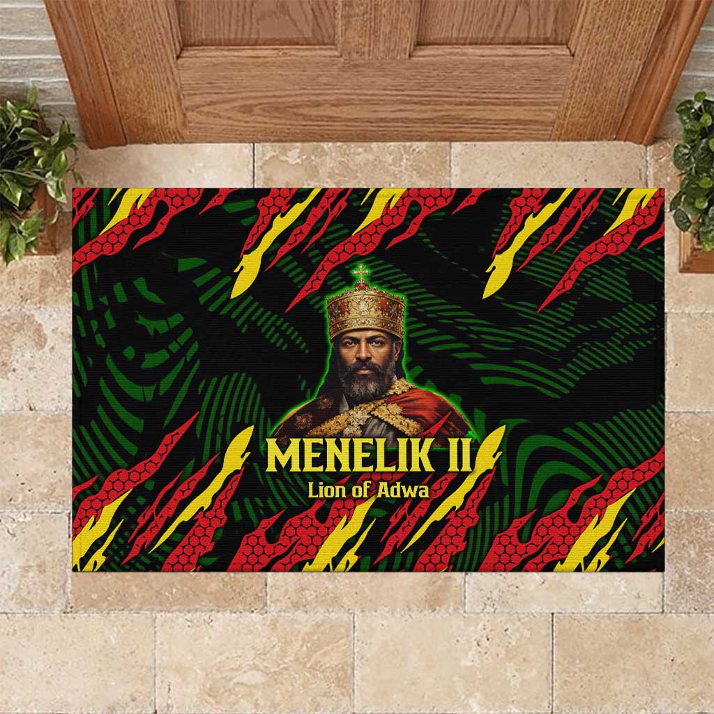 Menelik II Rubber Doormat with Lion of Adwa Title, Battle of Adwa 1896 Graphic and Bold Pan-African - Wonder Print Shop