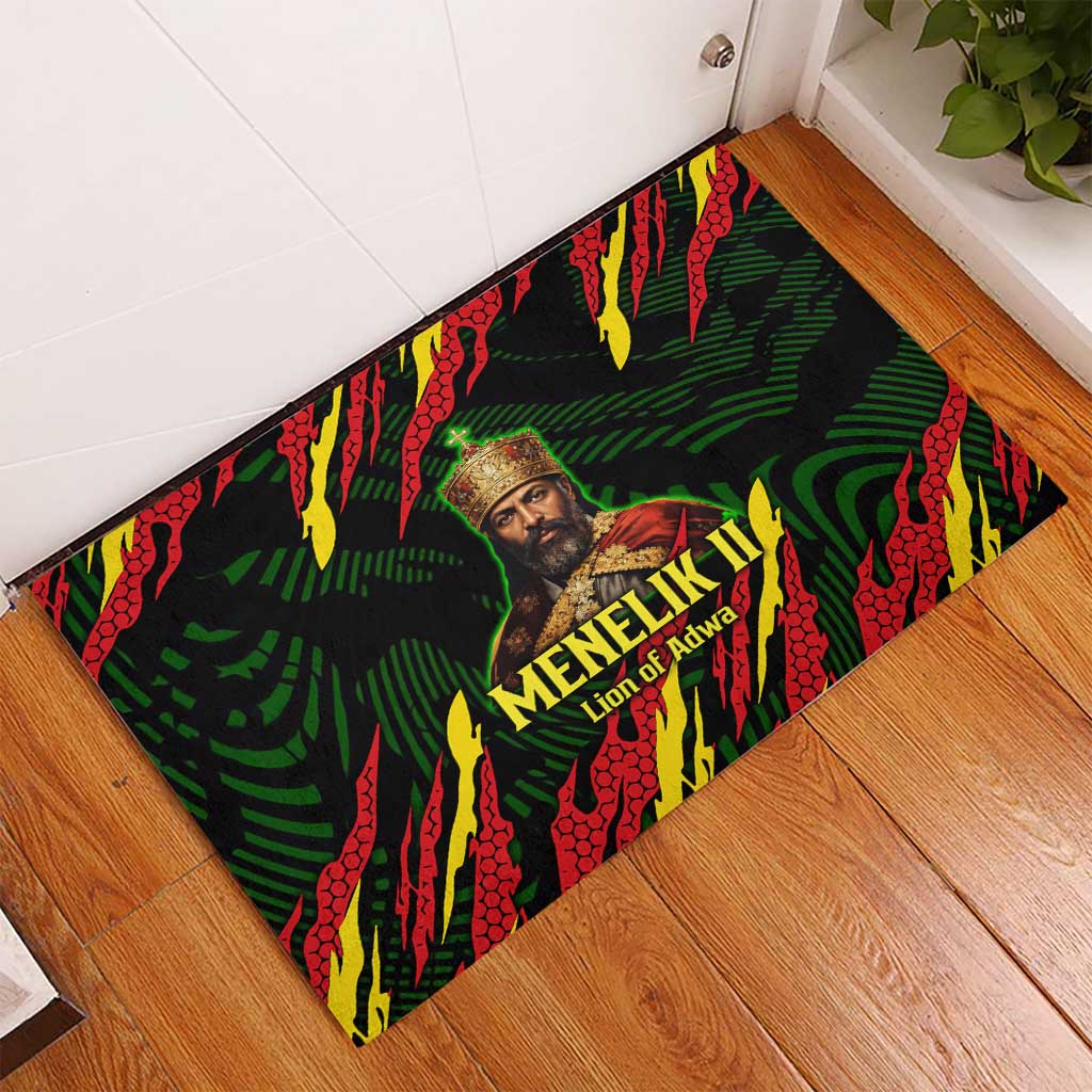 Menelik II Rubber Doormat with Lion of Adwa Title, Battle of Adwa 1896 Graphic and Bold Pan-African - Wonder Print Shop