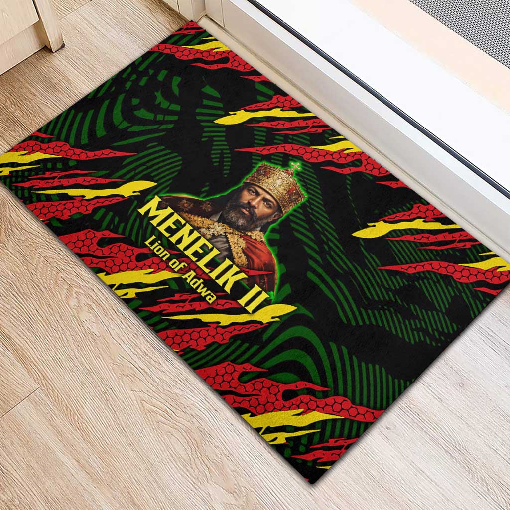 Menelik II Rubber Doormat with Lion of Adwa Title, Battle of Adwa 1896 Graphic and Bold Pan-African - Wonder Print Shop