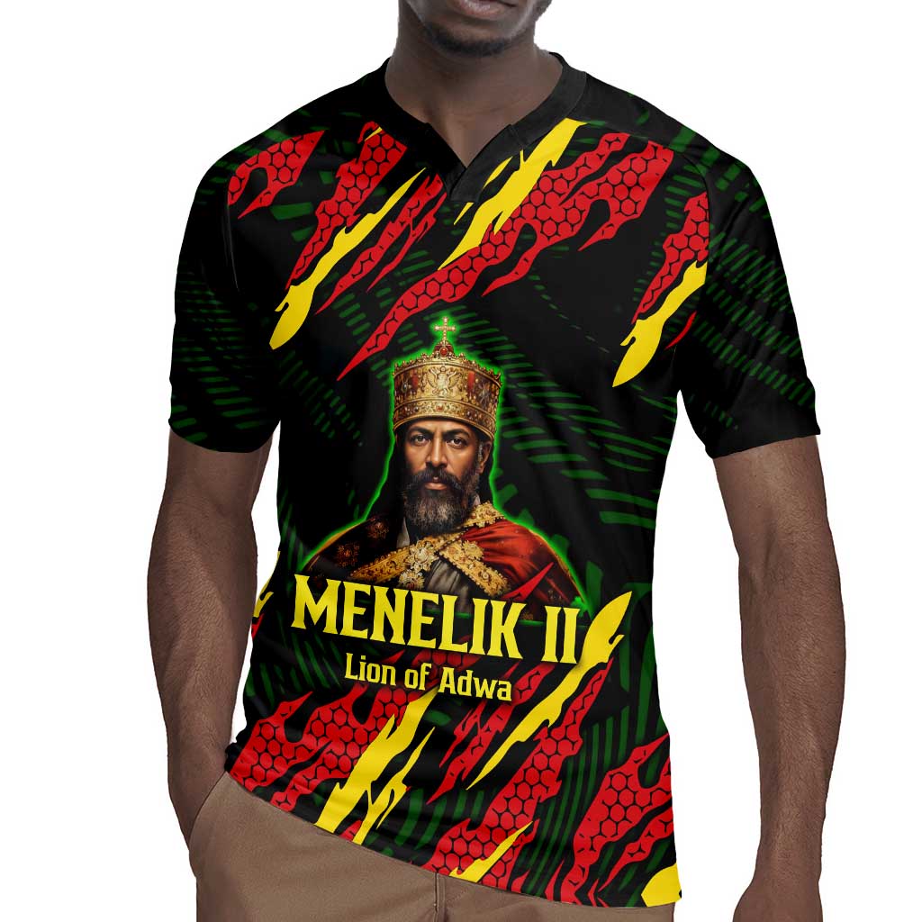 Menelik II Rugby Jersey with Lion of Adwa Title, Battle of Adwa 1896 Graphic and Bold Pan-African - Wonder Print Shop