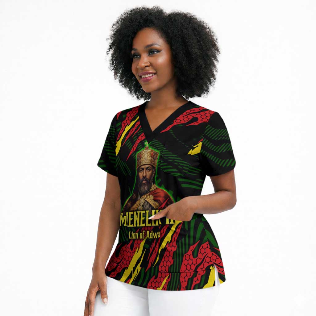 Menelik II Scrub Top with Lion of Adwa Title, Battle of Adwa 1896 Graphic and Bold Pan-African - Wonder Print Shop