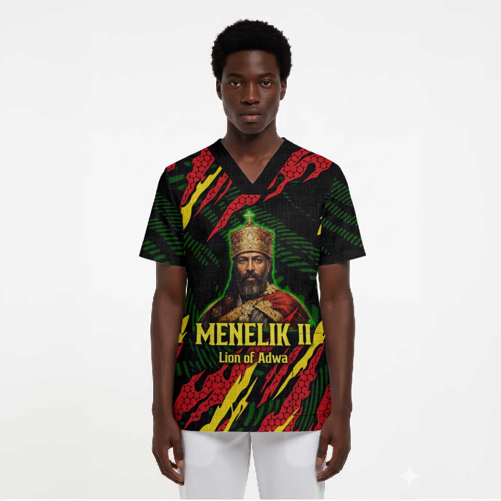 Menelik II Scrub Top with Lion of Adwa Title, Battle of Adwa 1896 Graphic and Bold Pan-African - Wonder Print Shop