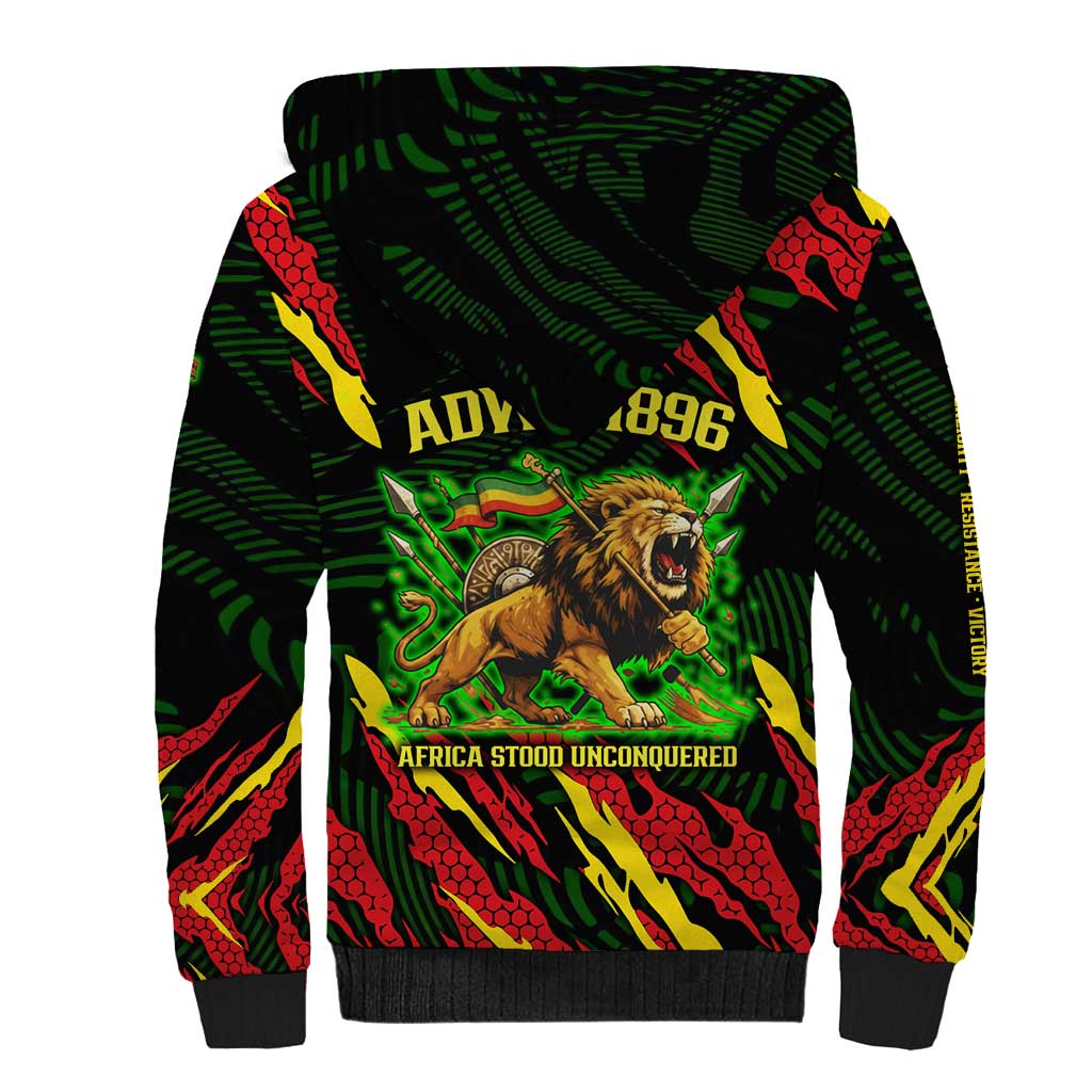 Menelik II Sherpa Hoodie with Lion of Adwa Title, Battle of Adwa 1896 Graphic and Bold Pan-African - Wonder Print Shop