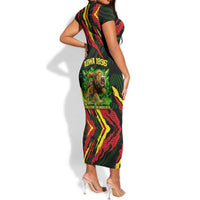 Menelik II Short Sleeve Bodycon Dress with Lion of Adwa Title, Battle of Adwa 1896 Graphic and Bold Pan-African - Wonder Print Shop