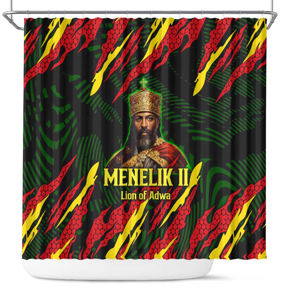 Menelik II Shower Curtain with Lion of Adwa Title, Battle of Adwa 1896 Graphic and Bold Pan-African - Wonder Print Shop