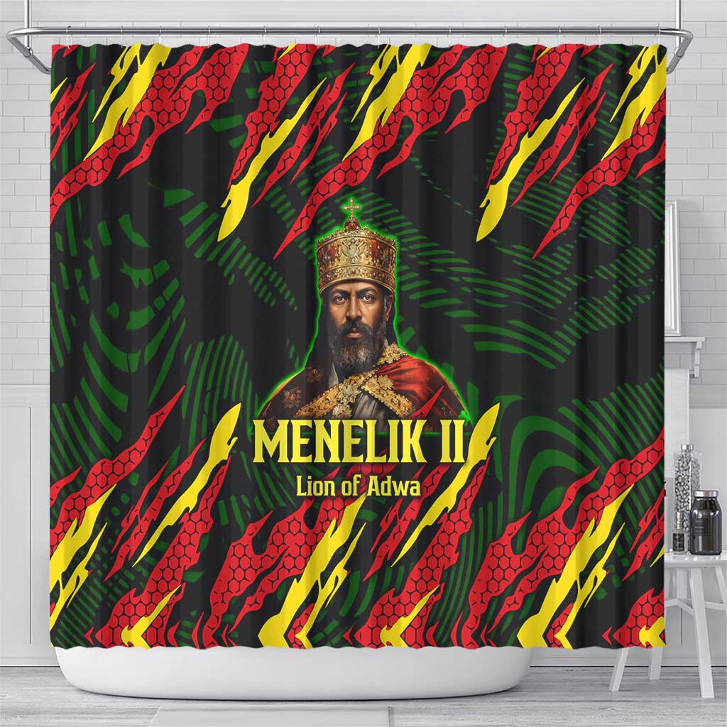 Menelik II Shower Curtain with Lion of Adwa Title, Battle of Adwa 1896 Graphic and Bold Pan-African - Wonder Print Shop