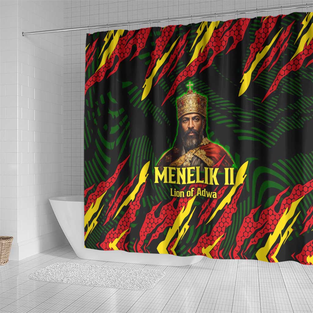 Menelik II Shower Curtain with Lion of Adwa Title, Battle of Adwa 1896 Graphic and Bold Pan-African - Wonder Print Shop