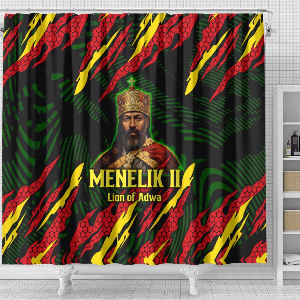 Menelik II Shower Curtain with Lion of Adwa Title, Battle of Adwa 1896 Graphic and Bold Pan-African - Wonder Print Shop
