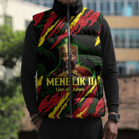 Menelik II Sleeveless Puffer Jacket with Lion of Adwa Title, Battle of Adwa 1896 Graphic and Bold Pan-African - Wonder Print Shop