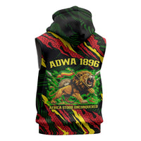 Menelik II Sleeveless Zip Hoodie with Lion of Adwa Title, Battle of Adwa 1896 Graphic and Bold Pan-African - Wonder Print Shop