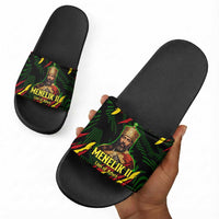 Menelik II Slide Sandals with Lion of Adwa Title, Battle of Adwa 1896 Graphic and Bold Pan-African - Wonder Print Shop