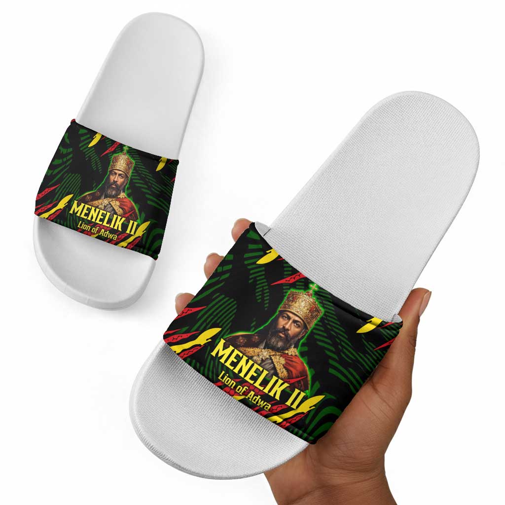 Menelik II Slide Sandals with Lion of Adwa Title, Battle of Adwa 1896 Graphic and Bold Pan-African - Wonder Print Shop