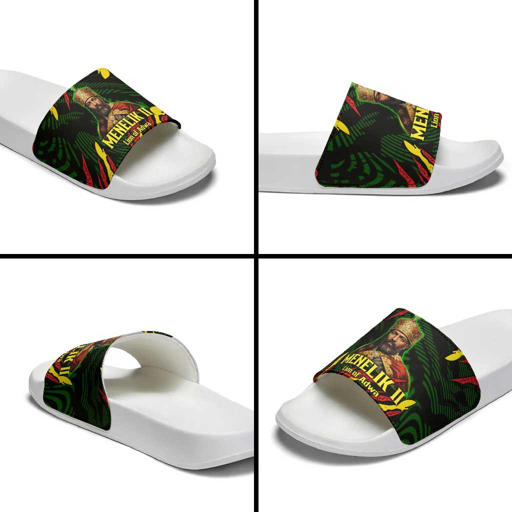 Menelik II Slide Sandals with Lion of Adwa Title, Battle of Adwa 1896 Graphic and Bold Pan-African - Wonder Print Shop