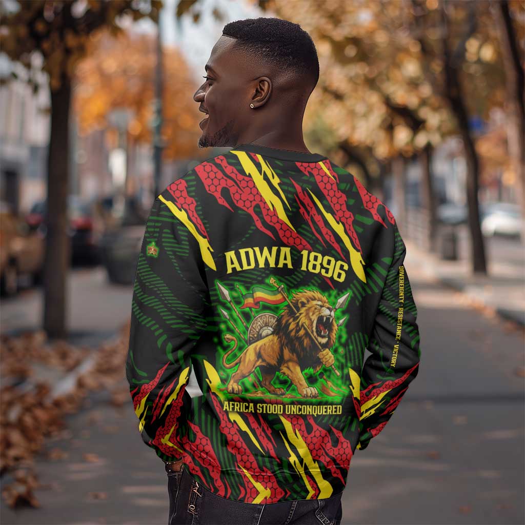 Menelik II Sweatshirt with Lion of Adwa Title, Battle of Adwa 1896 Graphic and Bold Pan-African - Wonder Print Shop
