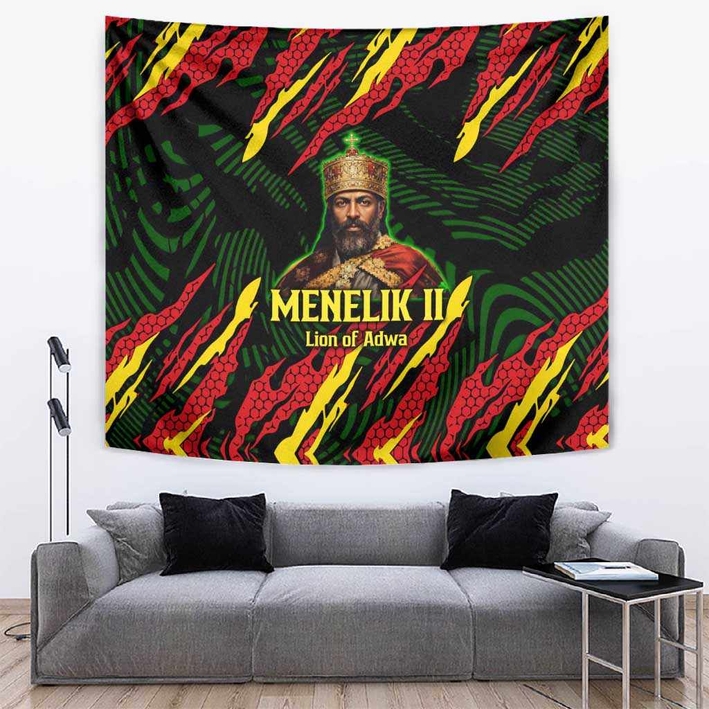 Menelik II Tapestry with Lion of Adwa Title, Battle of Adwa 1896 Graphic and Bold Pan-African - Wonder Print Shop