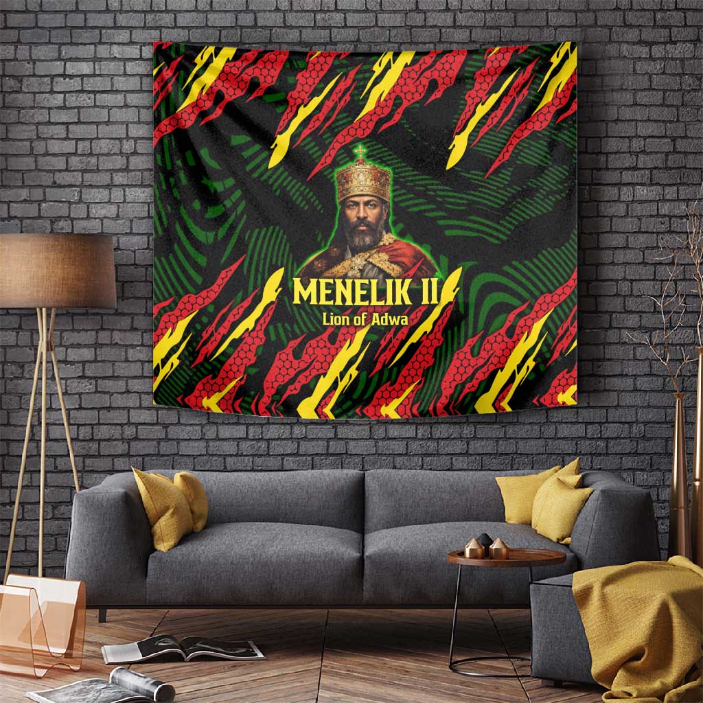 Menelik II Tapestry with Lion of Adwa Title, Battle of Adwa 1896 Graphic and Bold Pan-African - Wonder Print Shop