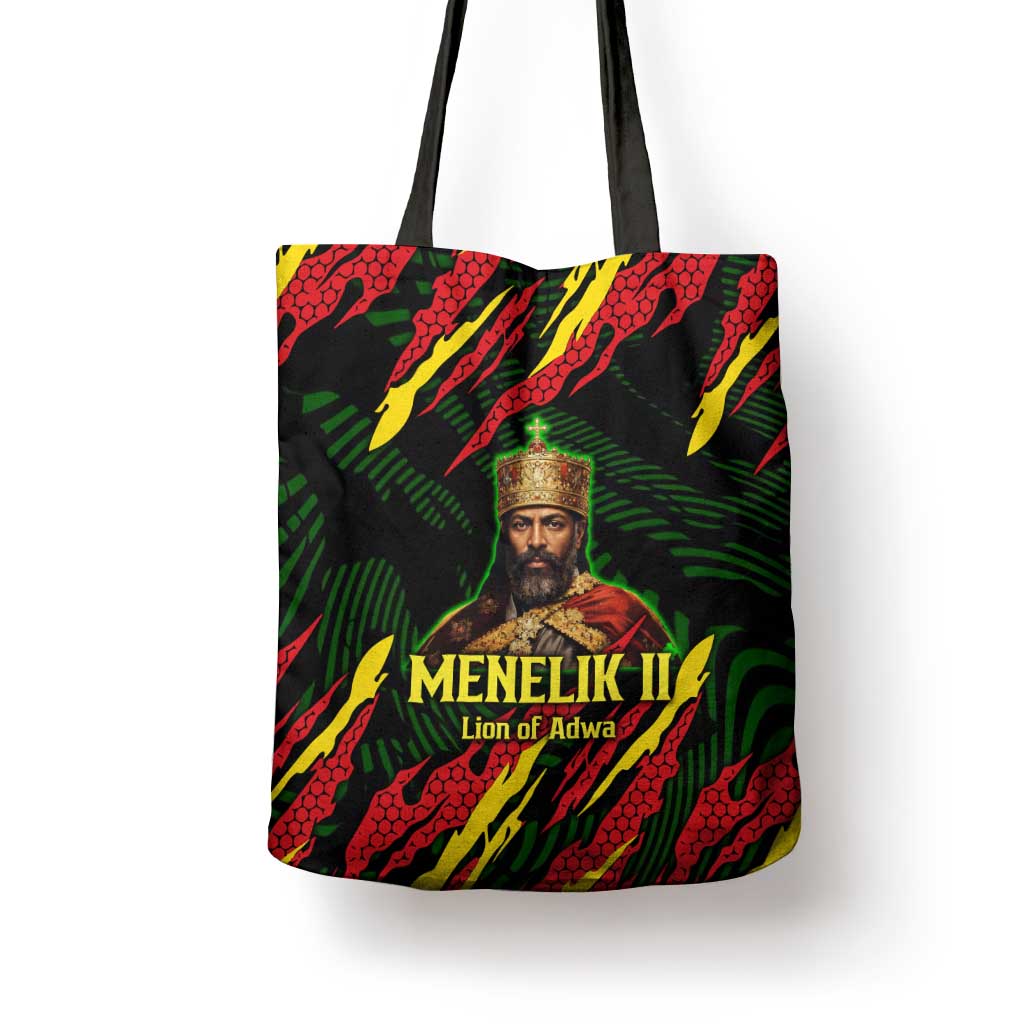 Menelik II Tote Bag with Lion of Adwa Title, Battle of Adwa 1896 Graphic and Bold Pan-African - Wonder Print Shop
