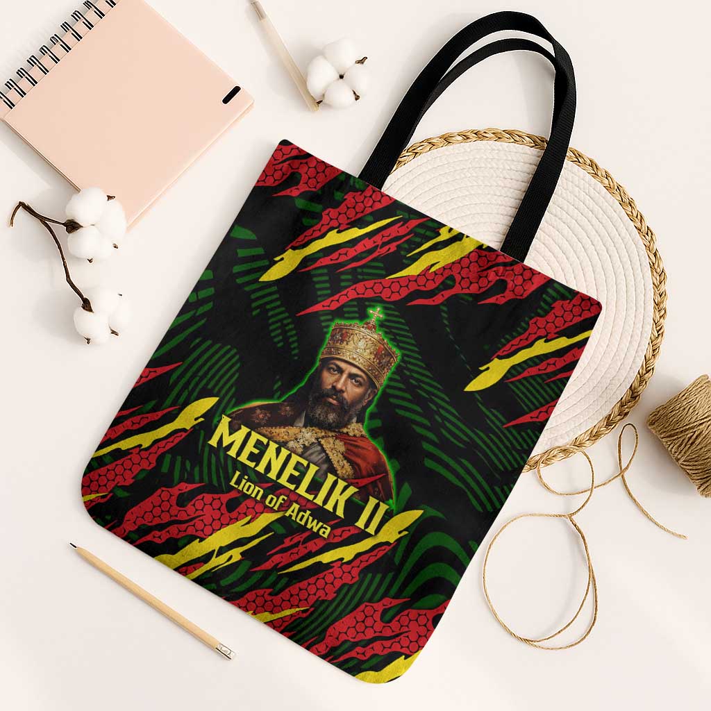 Menelik II Tote Bag with Lion of Adwa Title, Battle of Adwa 1896 Graphic and Bold Pan-African - Wonder Print Shop