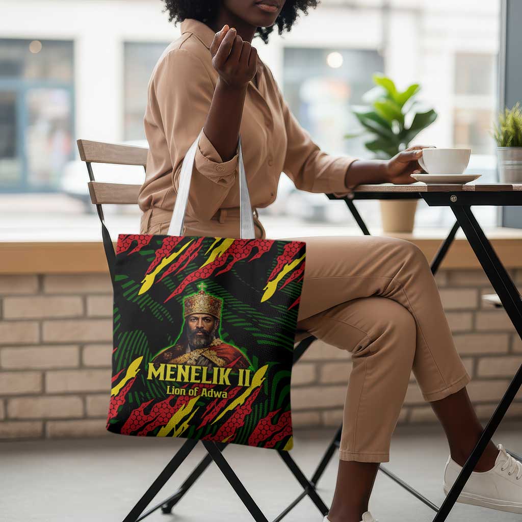 Menelik II Tote Bag with Lion of Adwa Title, Battle of Adwa 1896 Graphic and Bold Pan-African - Wonder Print Shop