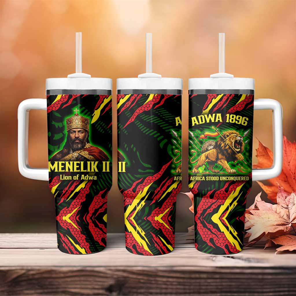 Menelik II Tumbler With Handle with Lion of Adwa Title, Battle of Adwa 1896 Graphic and Bold Pan-African - Wonder Print Shop