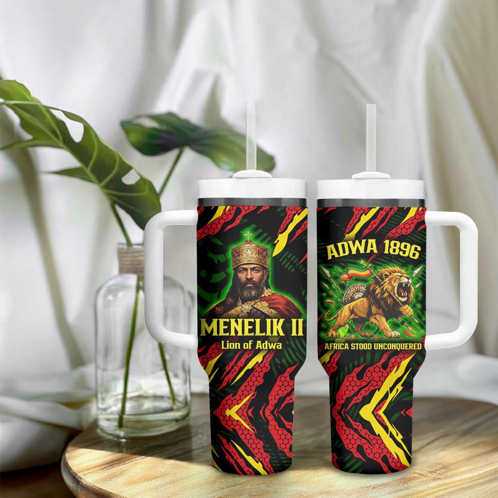 Menelik II Tumbler With Handle with Lion of Adwa Title, Battle of Adwa 1896 Graphic and Bold Pan-African - Wonder Print Shop