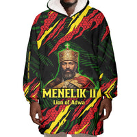 Menelik II Wearable Blanket Hoodie with Lion of Adwa Title, Battle of Adwa 1896 Graphic and Bold Pan-African - Wonder Print Shop