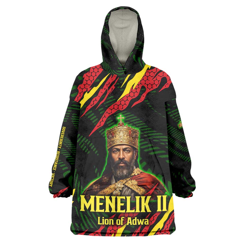 Menelik II Wearable Blanket Hoodie with Lion of Adwa Title, Battle of Adwa 1896 Graphic and Bold Pan-African - Wonder Print Shop