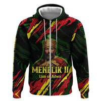 Menelik II Zip Hoodie with Lion of Adwa Title, Battle of Adwa 1896 Graphic and Bold Pan-African - Wonder Print Shop