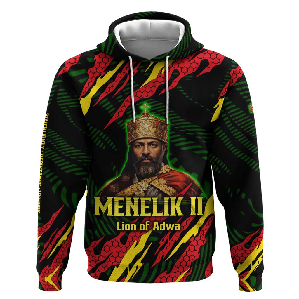 Menelik II Zip Hoodie with Lion of Adwa Title, Battle of Adwa 1896 Graphic and Bold Pan-African - Wonder Print Shop