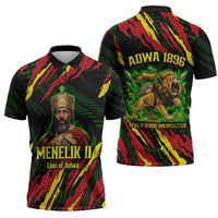 Menelik II Zipper Polo Shirt with Lion of Adwa Title, Battle of Adwa 1896 Graphic and Bold Pan-African - Wonder Print Shop