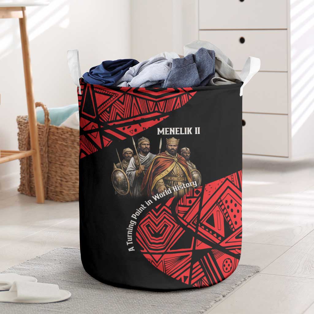 Menelik II Laundry Basket with Adwa Victory Map, Africa Defeated an Empire Text and Red Geometric - Wonder Print Shop