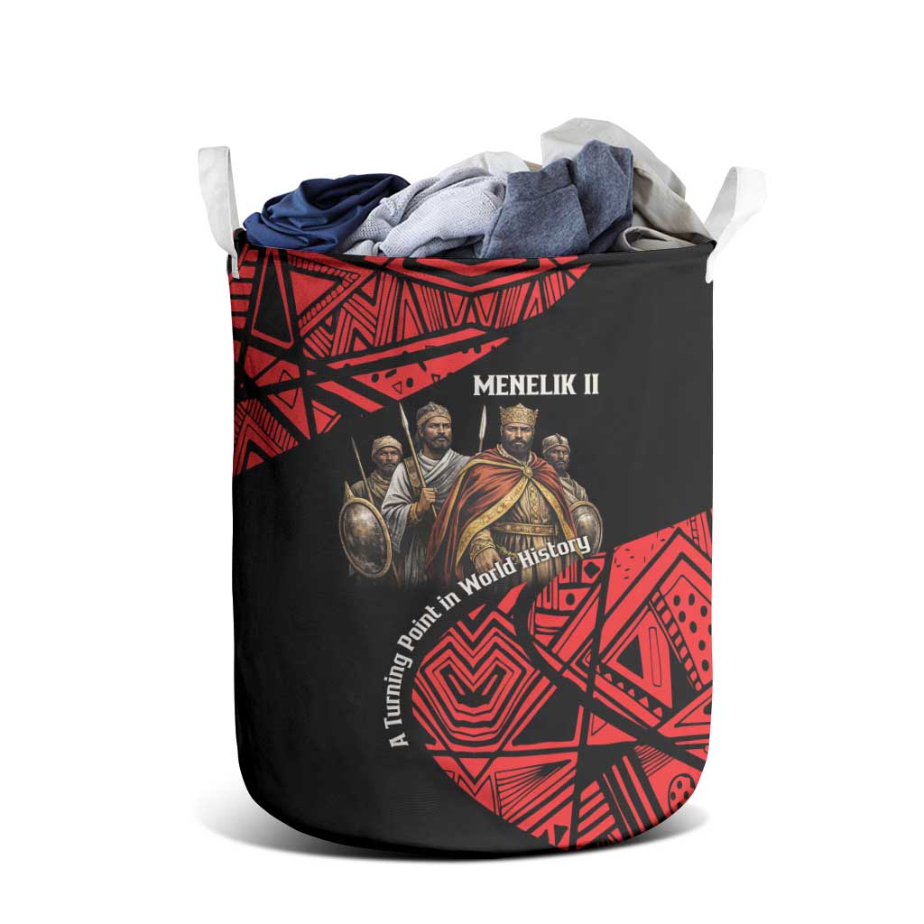 Menelik II Laundry Basket with Adwa Victory Map, Africa Defeated an Empire Text and Red Geometric - Wonder Print Shop