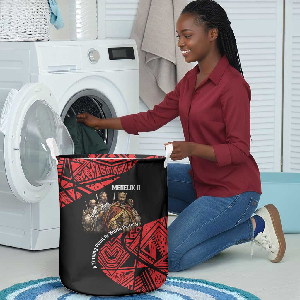 Menelik II Laundry Basket with Adwa Victory Map, Africa Defeated an Empire Text and Red Geometric - Wonder Print Shop