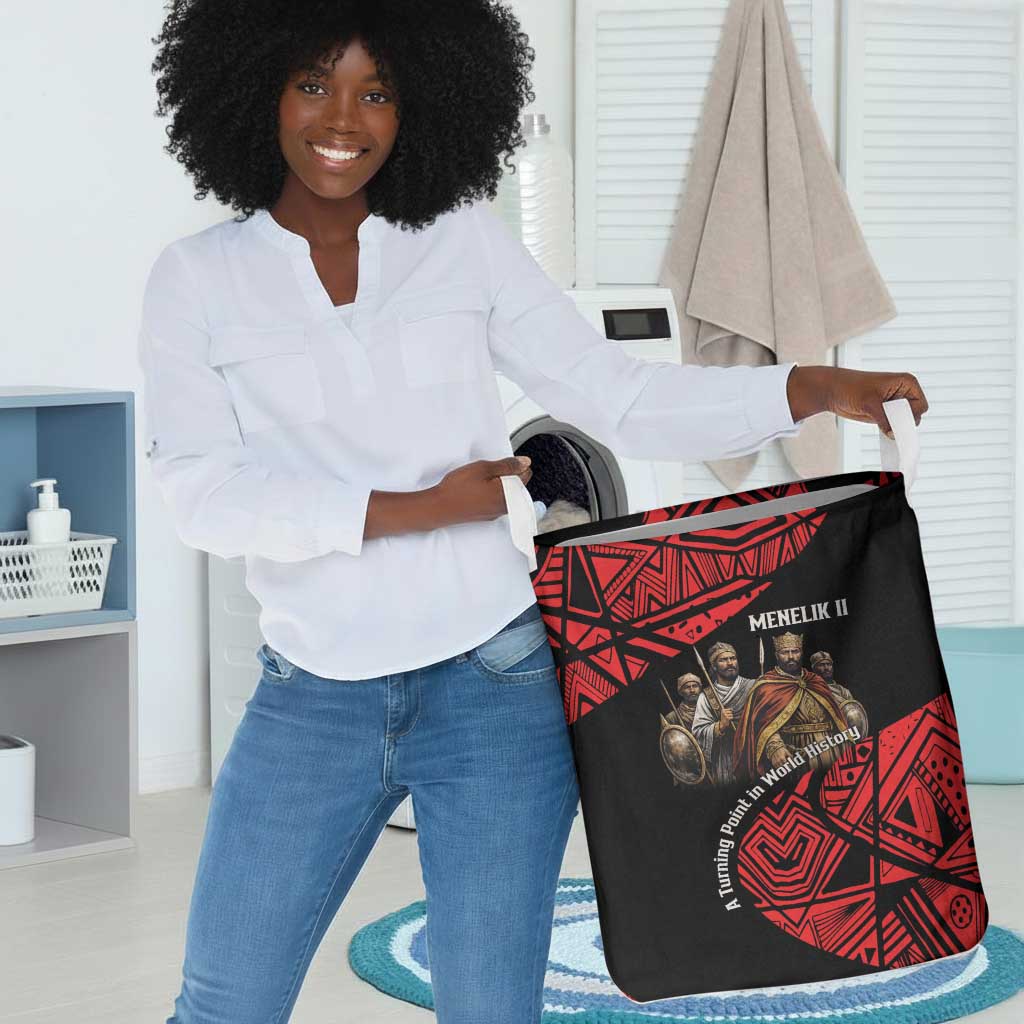 Menelik II Laundry Basket with Adwa Victory Map, Africa Defeated an Empire Text and Red Geometric - Wonder Print Shop