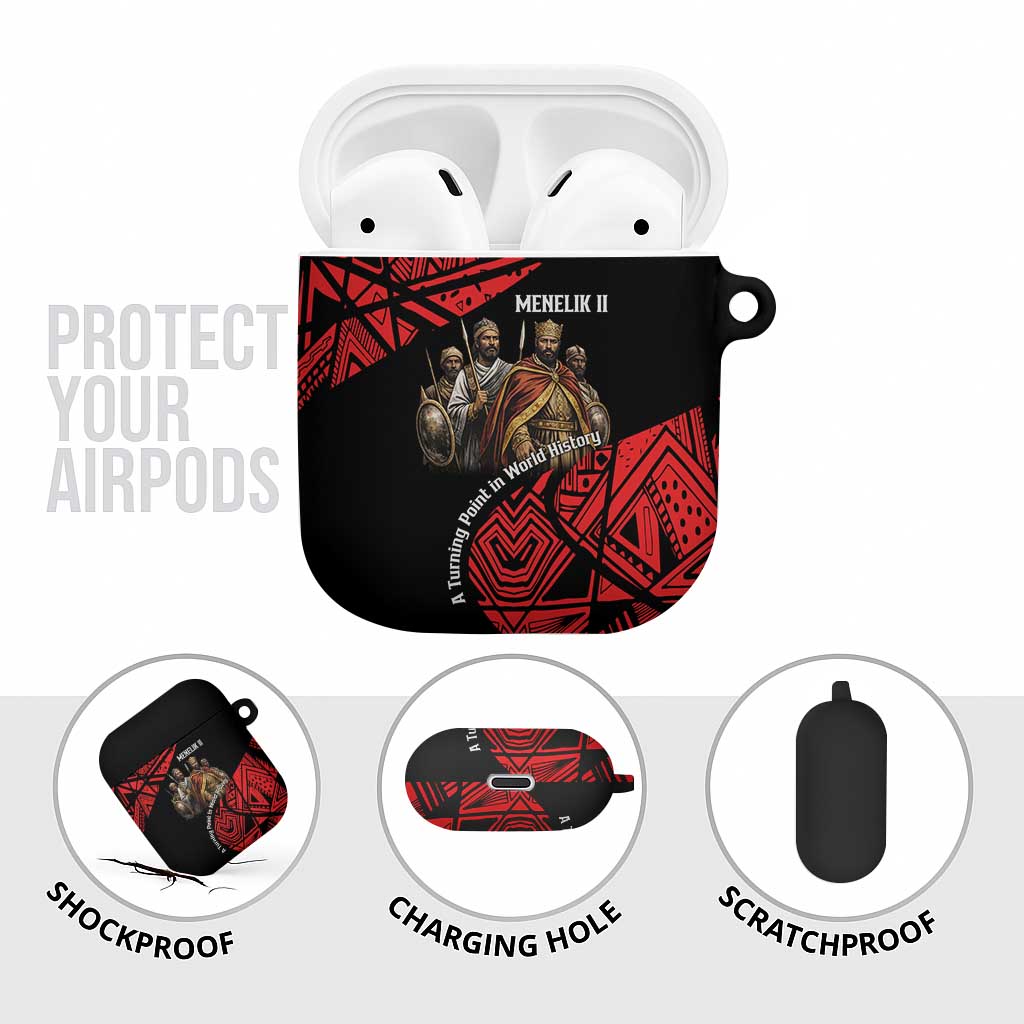 Menelik II AirPods Case with Adwa Victory Map, Africa Defeated an Empire Text and Red Geometric - Wonder Print Shop
