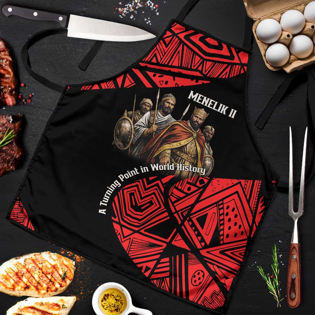 Menelik II Apron with Adwa Victory Map, Africa Defeated an Empire Text and Red Geometric - Wonder Print Shop