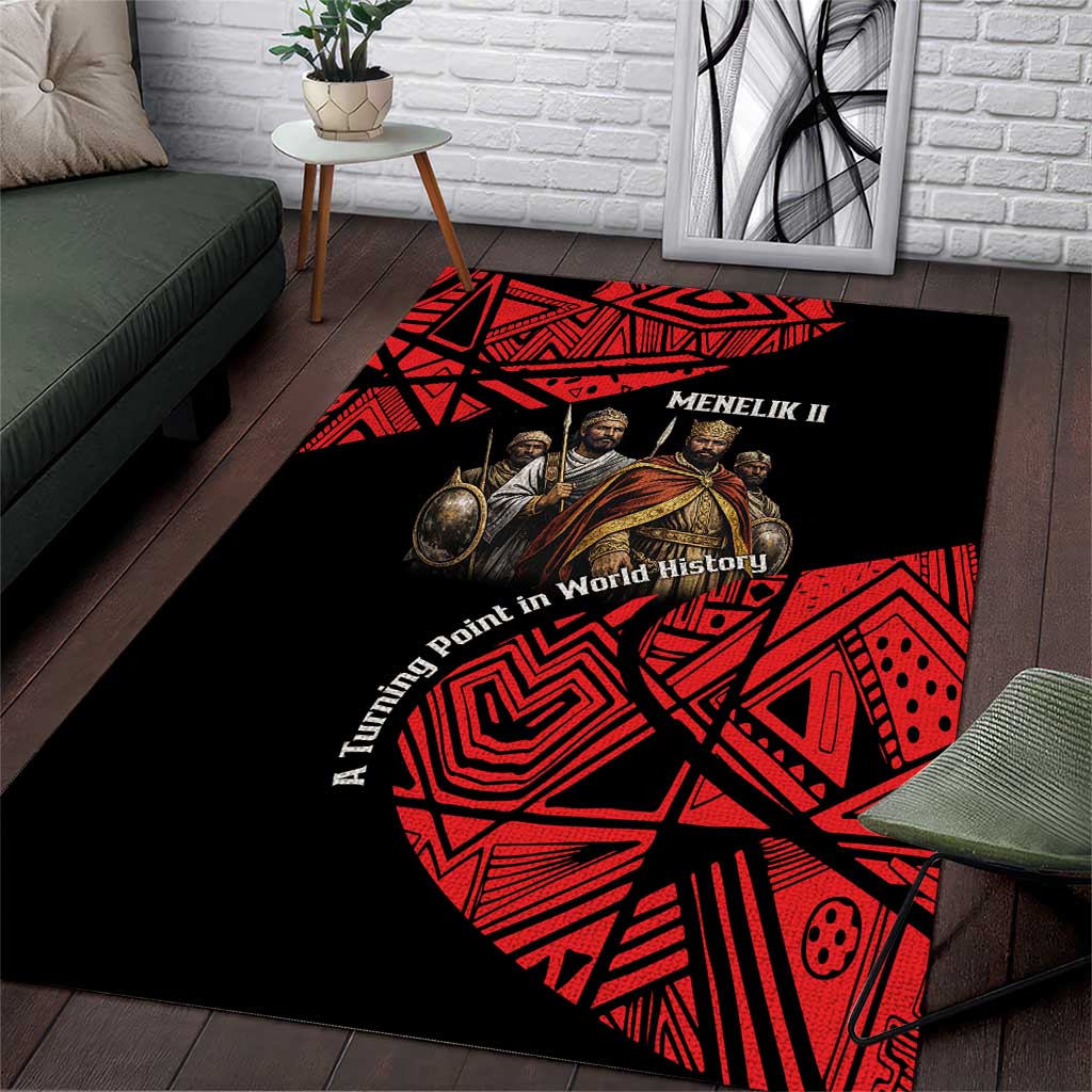 Menelik II Area Rug with Adwa Victory Map, Africa Defeated an Empire Text and Red Geometric - Wonder Print Shop
