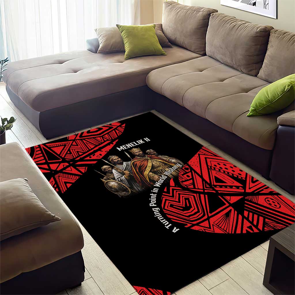 Menelik II Area Rug with Adwa Victory Map, Africa Defeated an Empire Text and Red Geometric - Wonder Print Shop