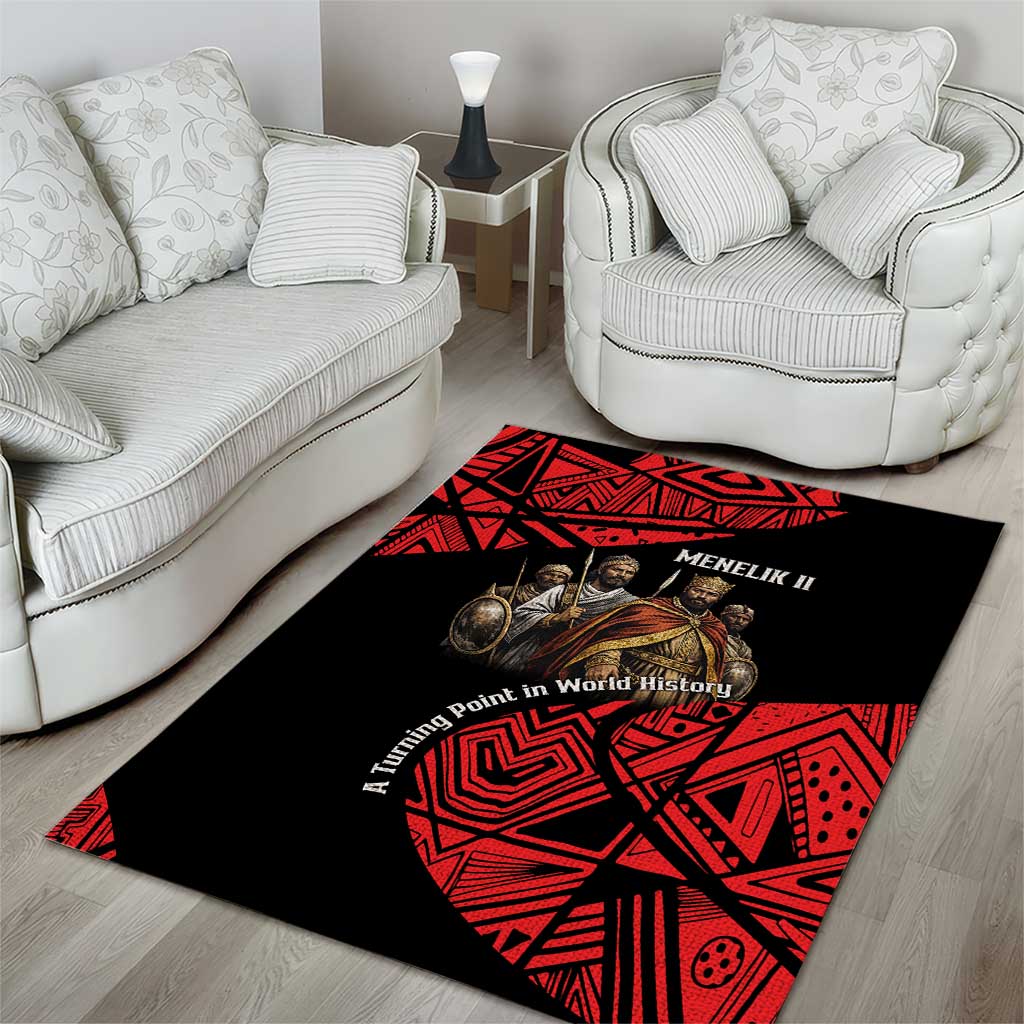 Menelik II Area Rug with Adwa Victory Map, Africa Defeated an Empire Text and Red Geometric - Wonder Print Shop