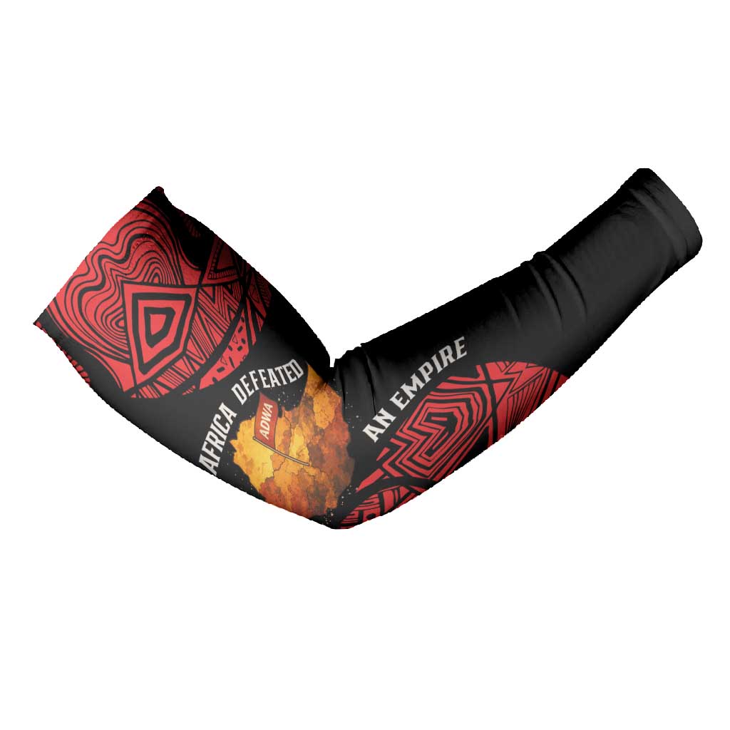 Menelik II Arm Sleeves with Adwa Victory Map, Africa Defeated an Empire Text and Red Geometric - Wonder Print Shop