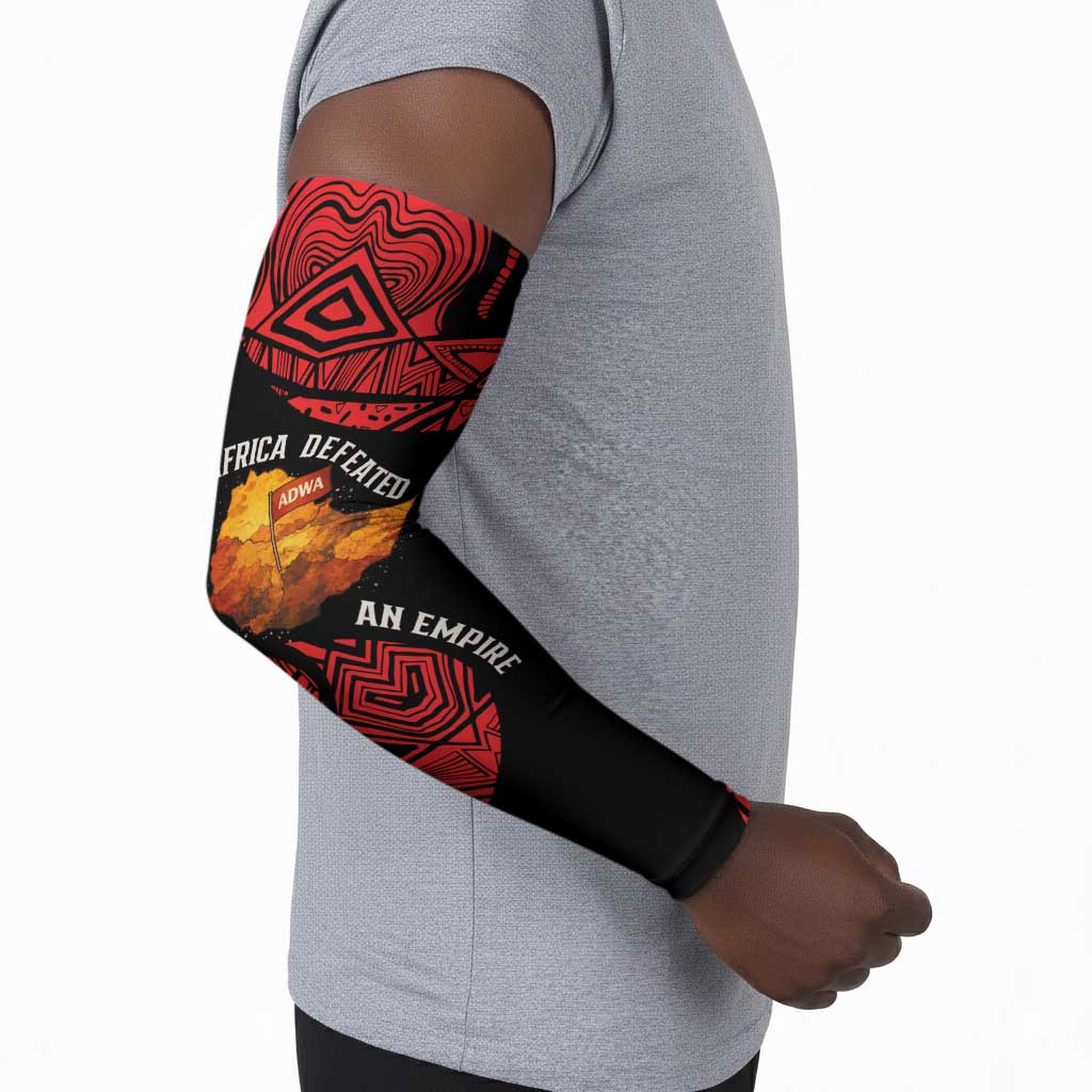Menelik II Arm Sleeves with Adwa Victory Map, Africa Defeated an Empire Text and Red Geometric - Wonder Print Shop