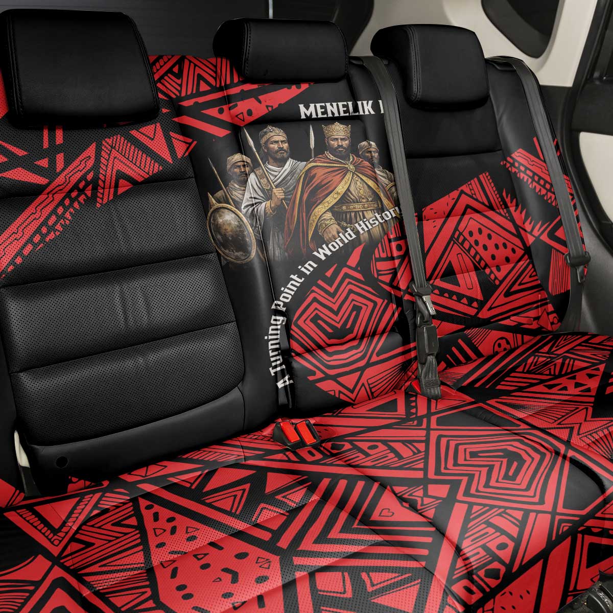 Menelik II Back Car Seat Cover with Adwa Victory Map, Africa Defeated an Empire Text and Red Geometric - Wonder Print Shop