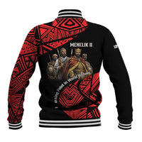 Menelik II Baseball Jacket with Adwa Victory Map, Africa Defeated an Empire Text and Red Geometric - Wonder Print Shop