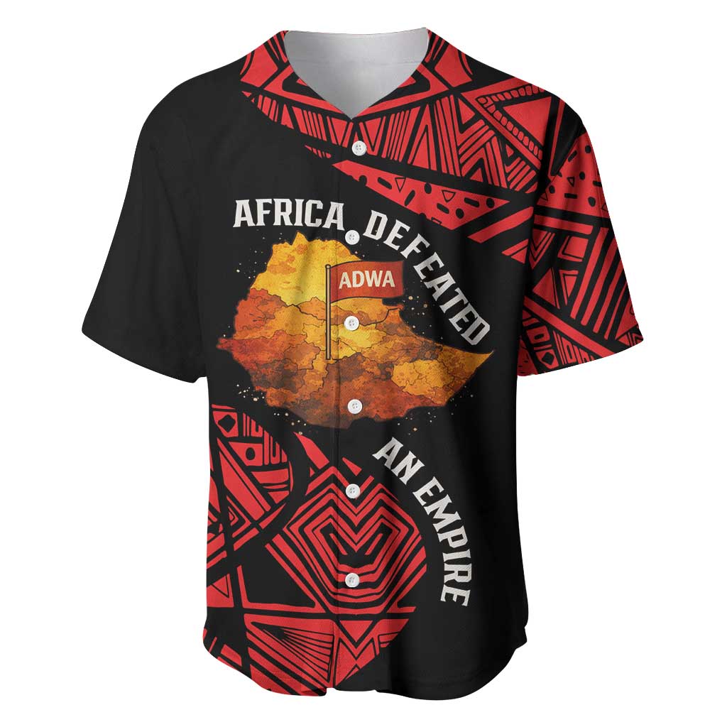 Menelik II Baseball Jersey with Adwa Victory Map, Africa Defeated an Empire Text and Red Geometric - Wonder Print Shop