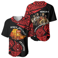 Menelik II Baseball Jersey with Adwa Victory Map, Africa Defeated an Empire Text and Red Geometric - Wonder Print Shop