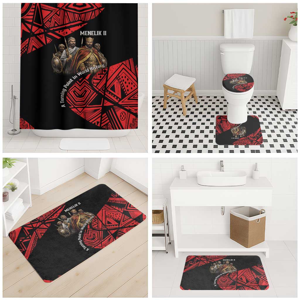 Menelik II Bathroom Set with Adwa Victory Map, Africa Defeated an Empire Text and Red Geometric - Wonder Print Shop