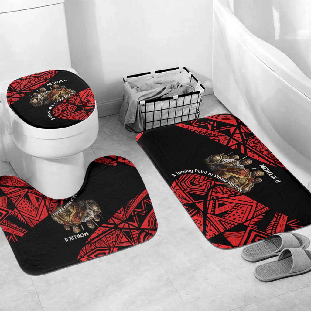 Menelik II Bathroom Set with Adwa Victory Map, Africa Defeated an Empire Text and Red Geometric - Wonder Print Shop
