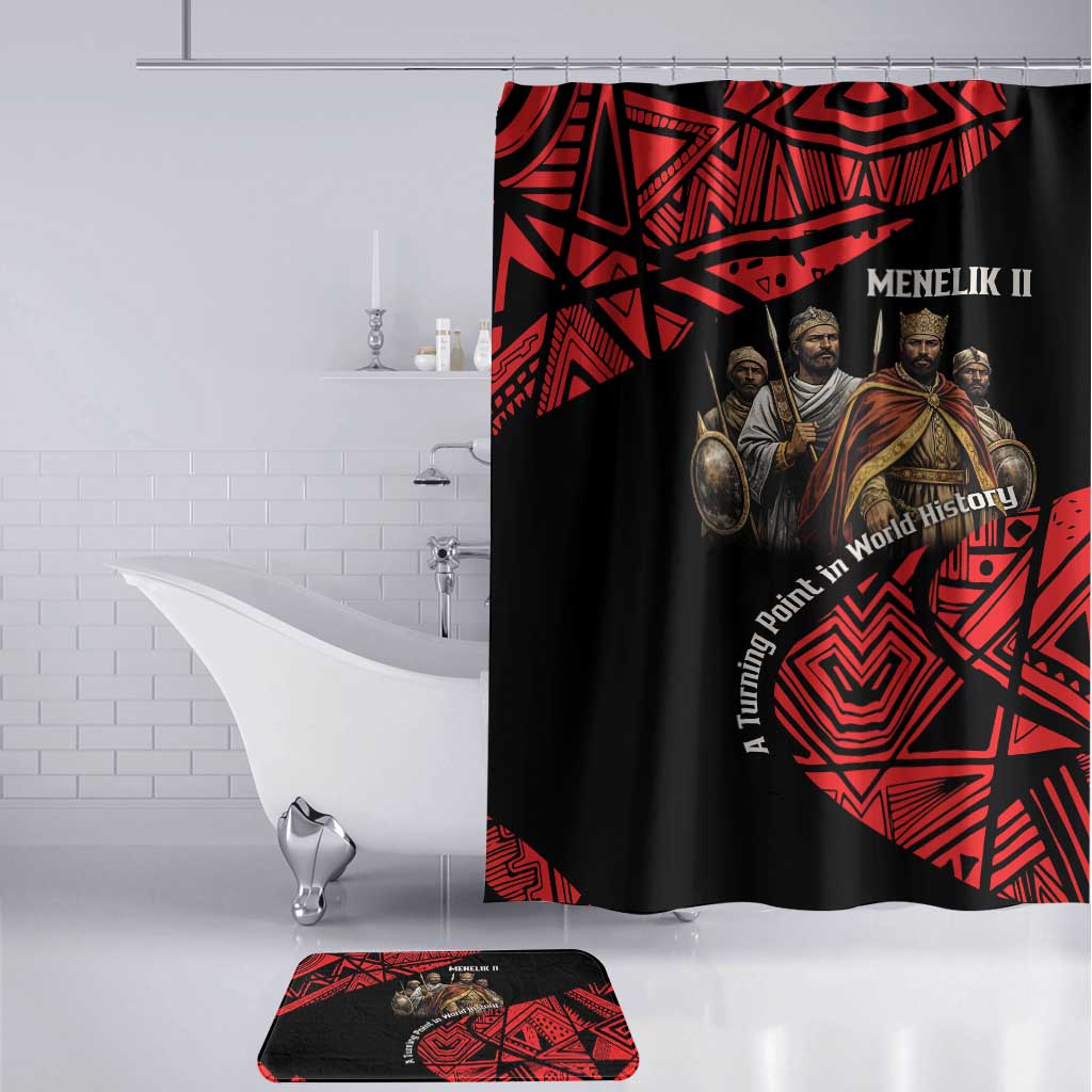Menelik II Bathroom Set with Adwa Victory Map, Africa Defeated an Empire Text and Red Geometric - Wonder Print Shop