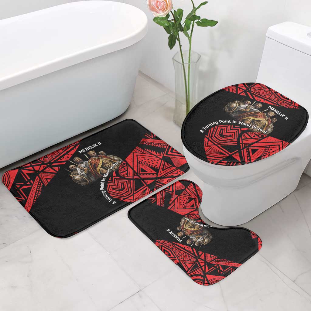 Menelik II Bathroom Set with Adwa Victory Map, Africa Defeated an Empire Text and Red Geometric - Wonder Print Shop