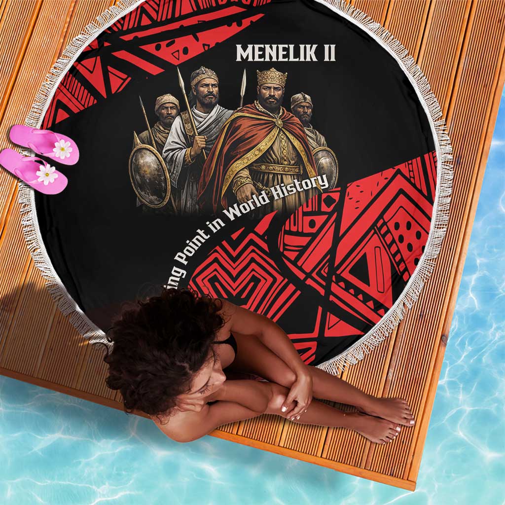 Menelik II Beach Blanket with Adwa Victory Map, Africa Defeated an Empire Text and Red Geometric - Wonder Print Shop